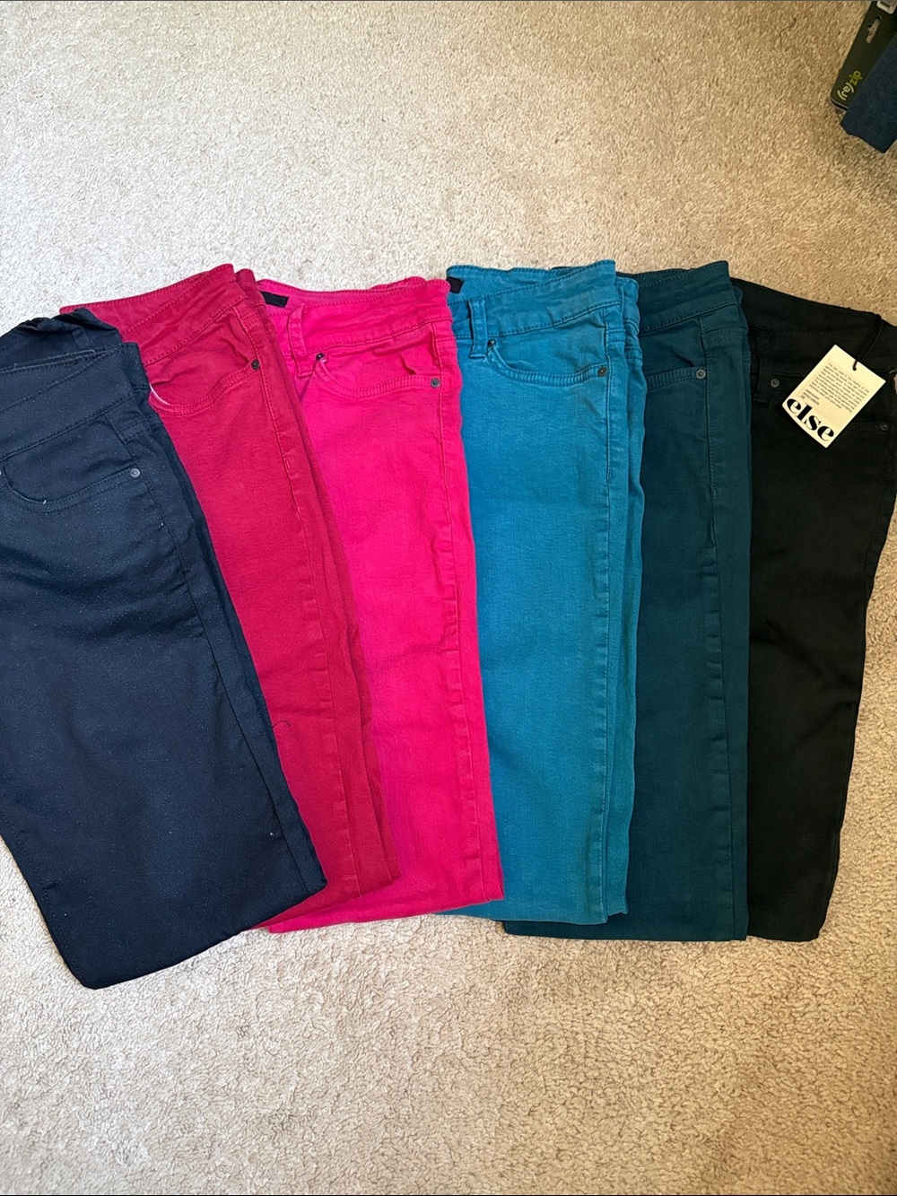 Else Women’s Skinny Stretch Jeans — Black, Bright Pink, Teal, Navy & Dark Green
